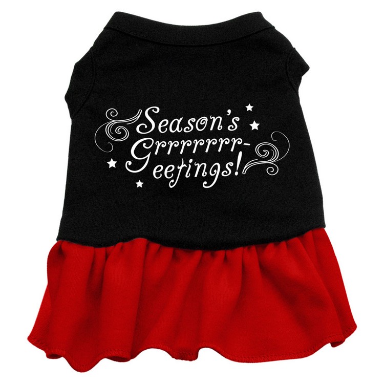 Seasons Greetings Screen Print Dress Black with Red Med